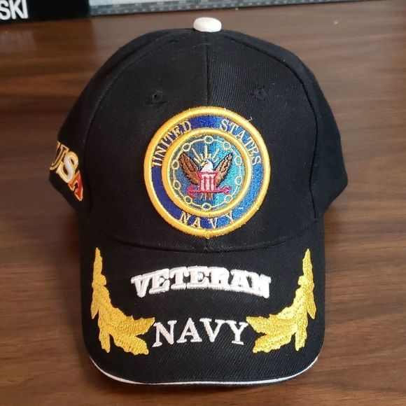 US‎ Navy Veteran Cap Black Embroidered USA - Picture 1 of 6